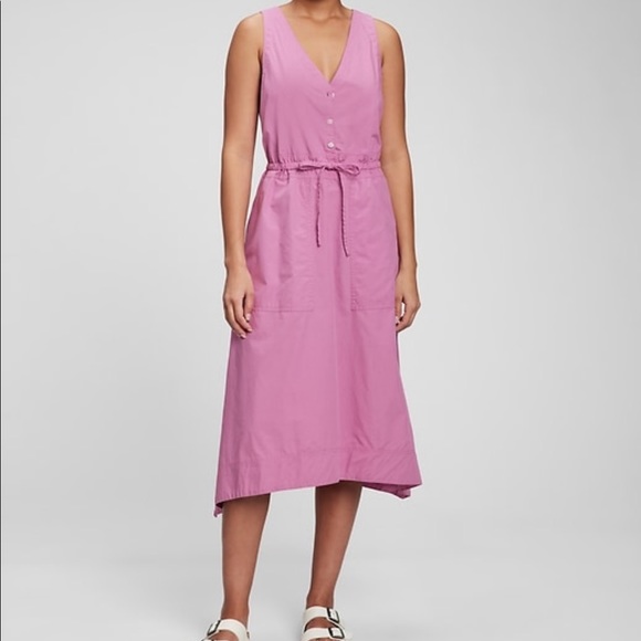 New GAP Tie-Waist Midi Dress in Purple Clover Size Large - Picture 3 of 12